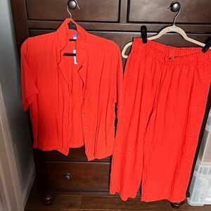 Old Navy orange soft set high rise wide leg pants and top